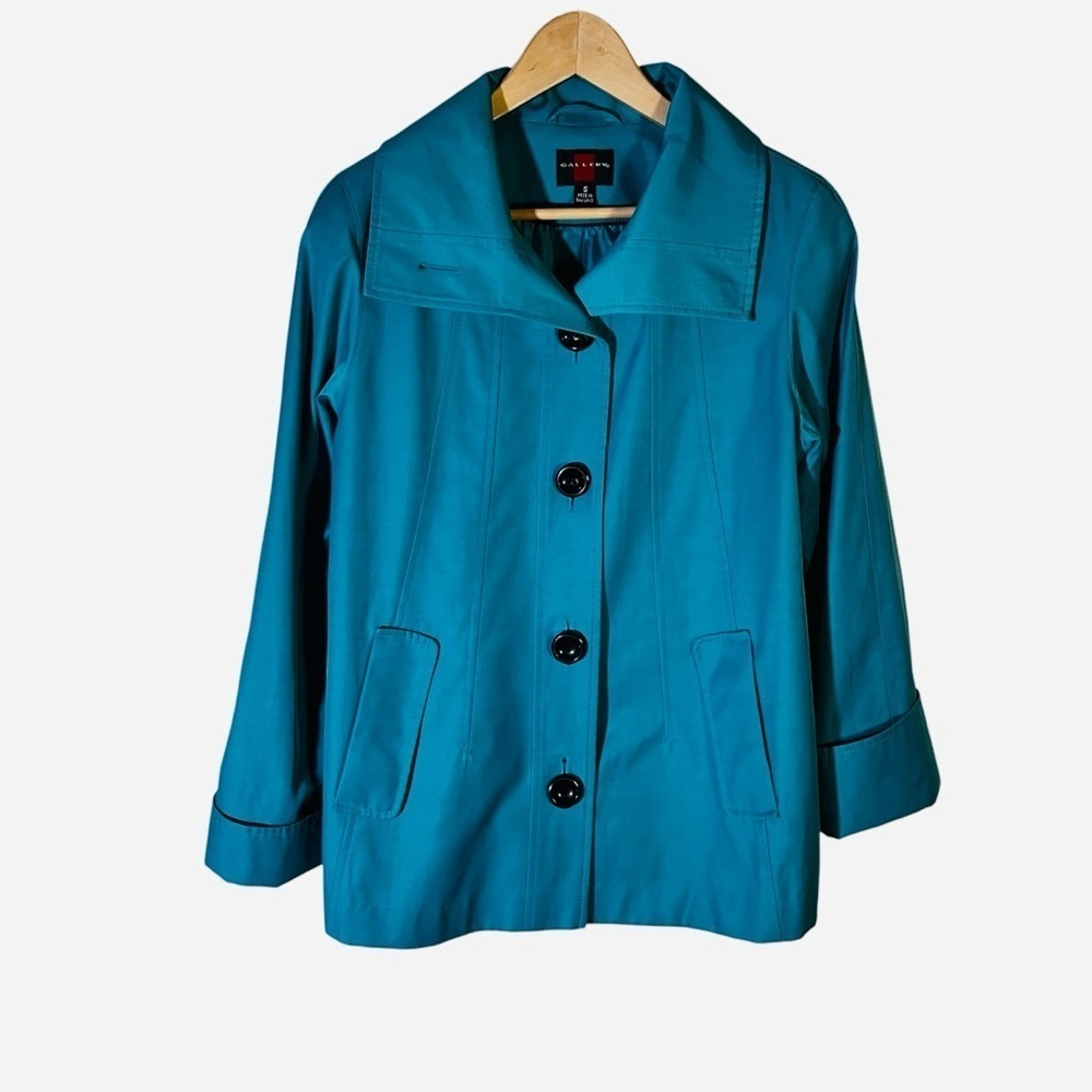 Gallery Raincoat Jacket Coat Women's Teal Blue Utility Buttons Size Small
